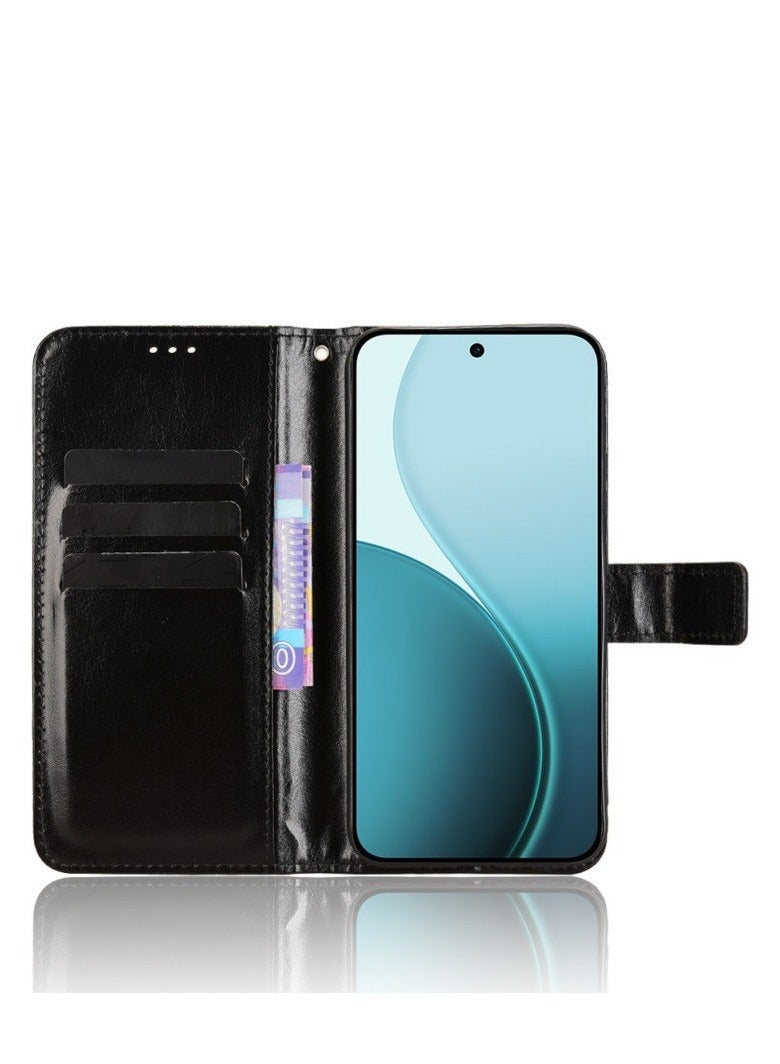 جراب هاتف جلدي قلاب أفقي بتصميم نسيجي لهاتف OPPO Reno14 F 5G R64 (أسود) - Image 2